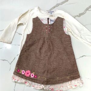 Carter’s | Girls Brown Herringbone Tank Dress with Cream Onesie